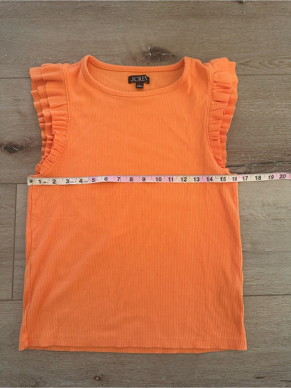 J.Crew Orange Ribbed Double Ruffle Shoulder Tank Top Large - Picture 4 of 6